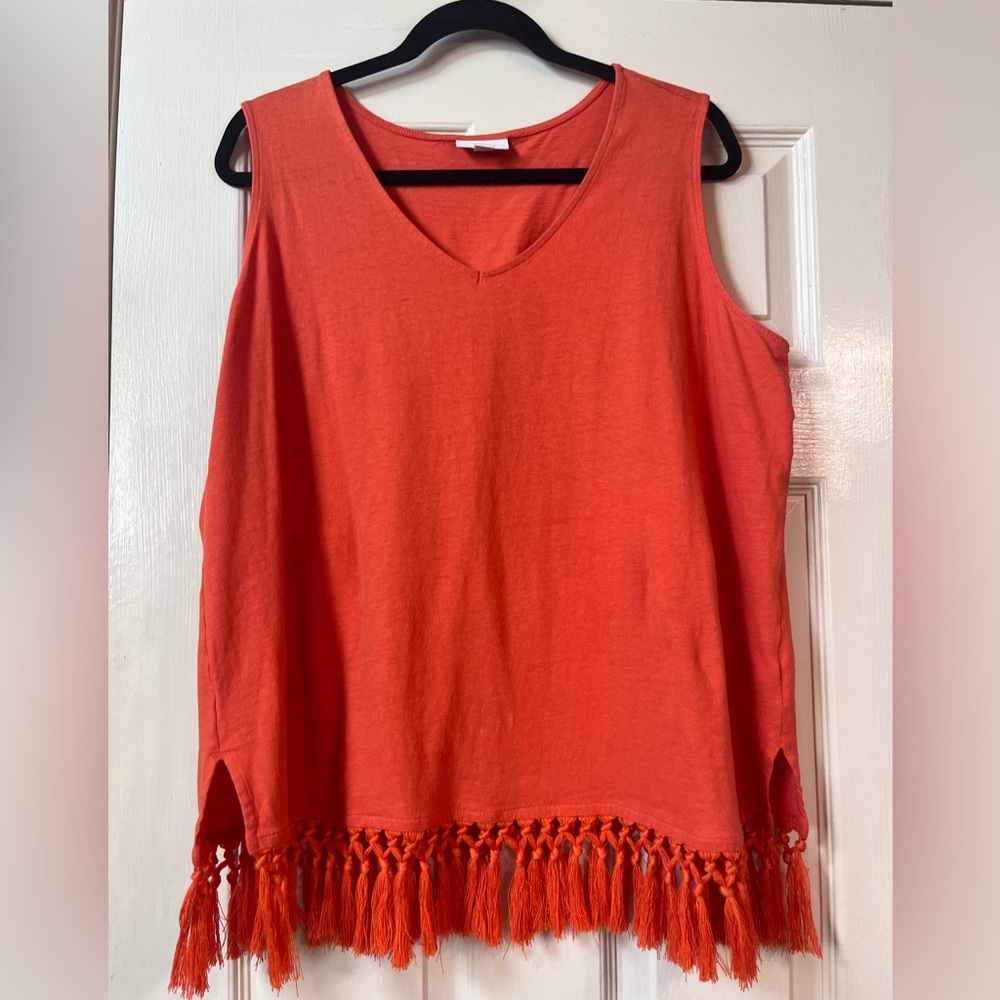 J. Jill Orange Tank Top with Fringe